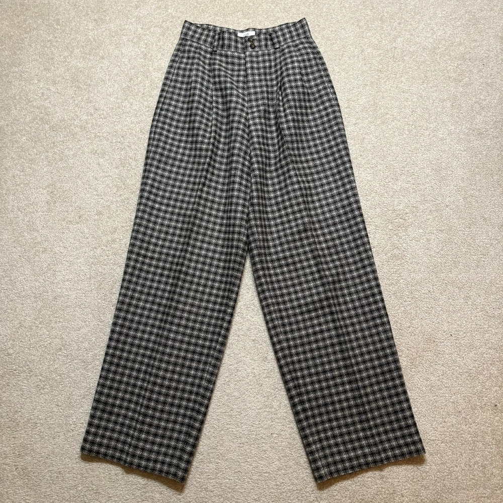 Vtg Gap Dress‎ Pants Womens 4 Tall Wool Check Plaid Pleated Relaxed Straight Leg